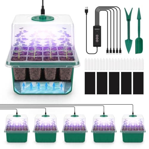 BlumWay Self-Watering Seed Starter Tray with Grow Light, 5 Pack, 60 Cells