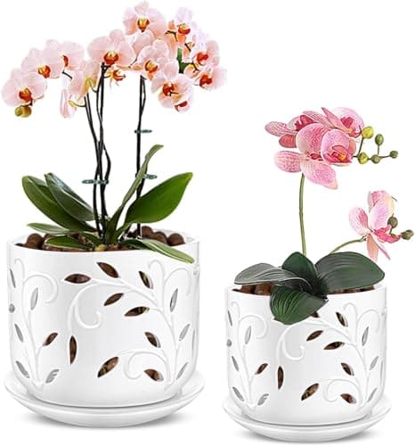 EFISPSS Ceramic Orchid Pots with Cutouts, 5 and 6 in