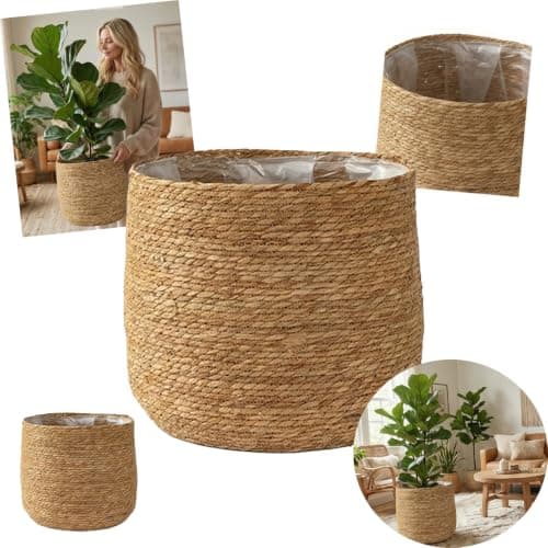 Generic Woven Seagrass Planter Basket with Plastic Liner, 11.8 in